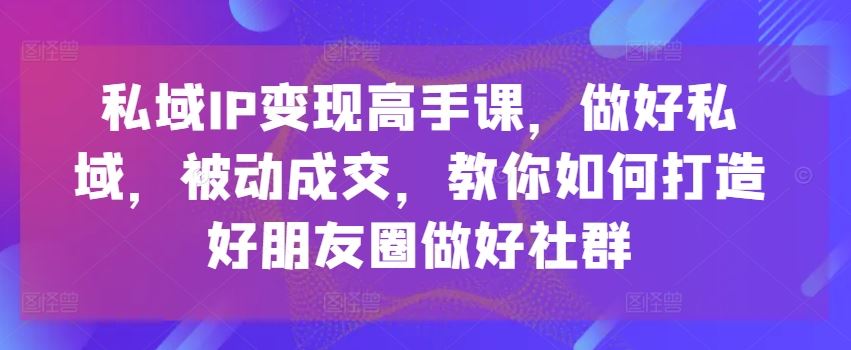 私域IP变现高手课，做好私域，被动成交，教你如何打造好朋友圈做好社群-橙尔网赚two