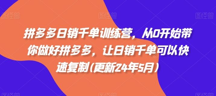 拼多多日销千单训练营，从0开始带你做好拼多多，让日销千单可以快速复制(更新24年6月)-橙尔网赚two