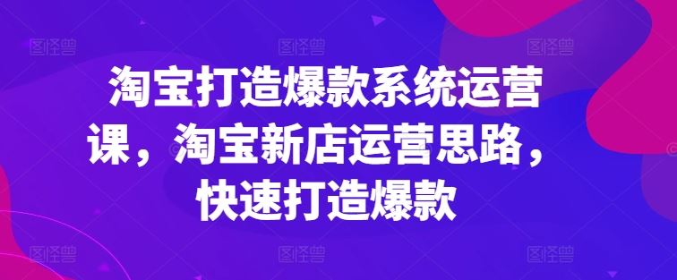 淘宝打造爆款系统运营课，淘宝新店运营思路，快速打造爆款-橙尔网赚two