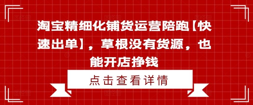 淘宝精细化铺货运营陪跑【快速出单】，草根没有货源，也能开店挣钱-橙尔网赚two