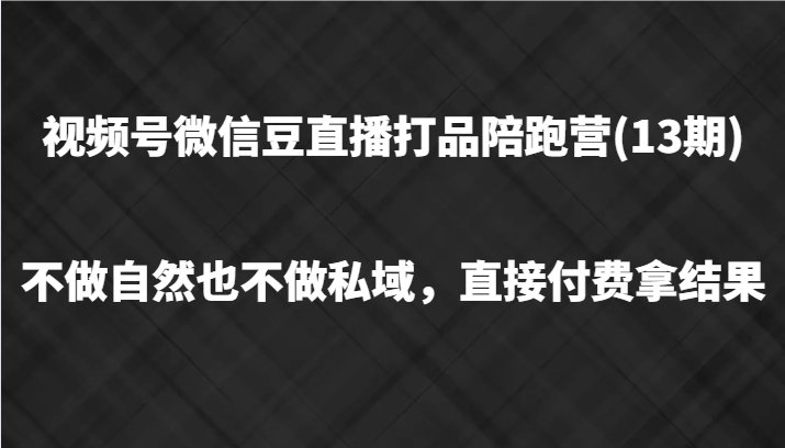 视频号微信豆直播打品陪跑(13期)，不做不自然流不做私域，直接付费拿结果-橙尔网赚two