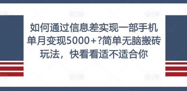 如何通过信息差实现一部手机单月变现5000+?简单无脑搬砖玩法，快看看适不适合你【揭秘】-橙尔网赚two