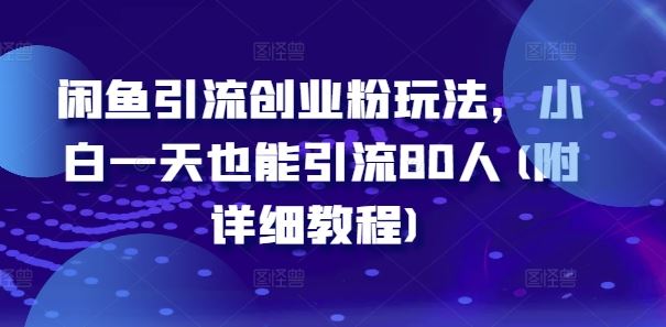 闲鱼引流创业粉玩法，小白一天也能引流80人(附详细教程)-橙尔网赚two