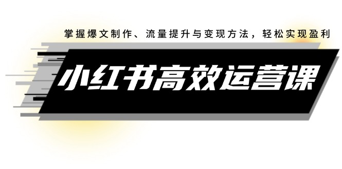 （12369期）小红书高效运营课：掌握爆文制作、流量提升与变现方法，轻松实现盈利-橙尔网赚two