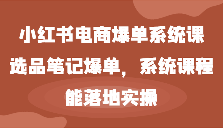 小红书电商爆单系统课-选品笔记爆单，系统课程，能落地实操-橙尔网赚two