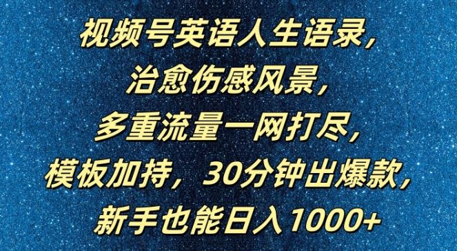 视频号英语人生语录，多重流量一网打尽，模板加持，30分钟出爆款，新手也能日入1000+【揭秘】-橙尔网赚two