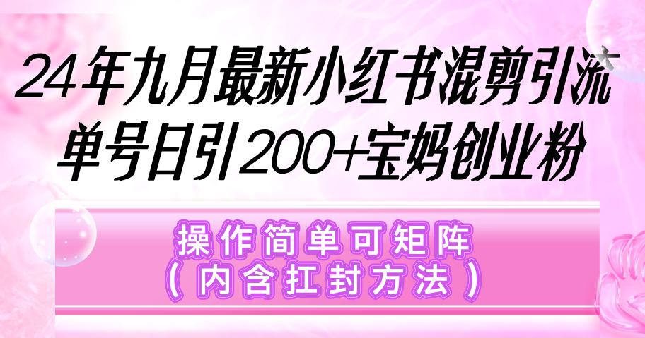 （12530期）小红书混剪引流，单号日引200+宝妈创业粉，操作简单可矩阵（内含扛封…-橙尔网赚two