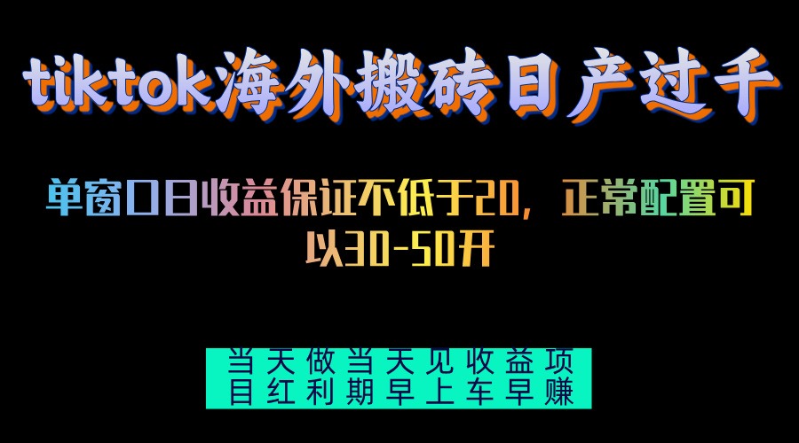 （13079期）tiktok海外搬砖项目单机日产过千当天做当天见收益-橙尔网赚two