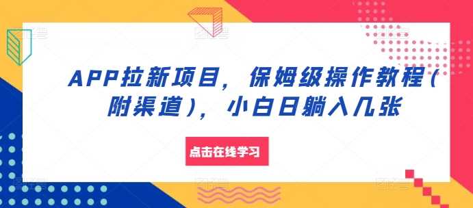 APP拉新项目，保姆级操作教程(附渠道)，小白日躺入几张【揭秘】-橙尔网赚two
