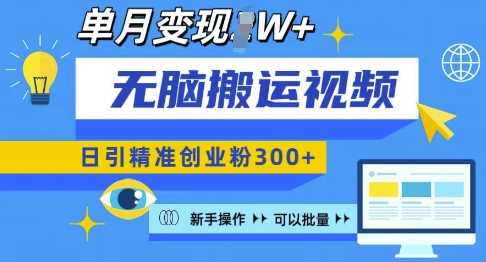 无脑搬运视频号可批量复制，新手即可操作，日引精准创业粉300+，月变现过W 【揭秘】-橙尔网赚two