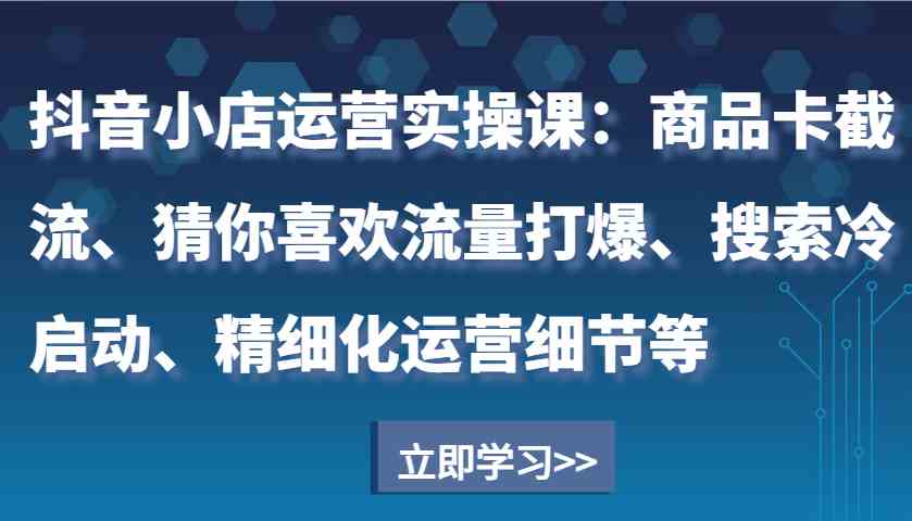 抖音小店运营实操课：商品卡截流、猜你喜欢流量打爆、搜索冷启动、精细化运营细节等-橙尔网赚two