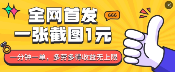 全网首发，一张截图1块钱，一分钟一单，多劳多得，收益无上限-橙尔网赚two