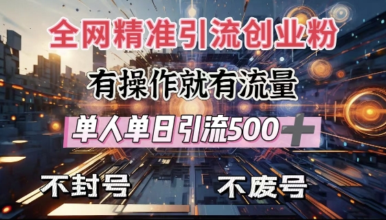 全网独家引流创业粉，有操作就有流量，单人单日引流500+，不封号、不费号-橙尔网赚two