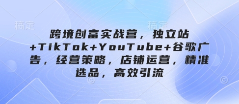 跨境创富实战营，独立站+TikTok+YouTube+谷歌广告，经营策略，店铺运营，精准选品，高效引流-橙尔网赚two