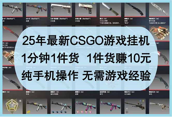 25年最新CSGO游戏挂机，1分钟1件货，1件货赚10元 纯手机操作 无需游戏经验-橙尔网赚two
