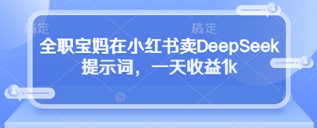 全职宝妈在小红书卖DeepSeek提示词，一天收益1k-橙尔网赚two