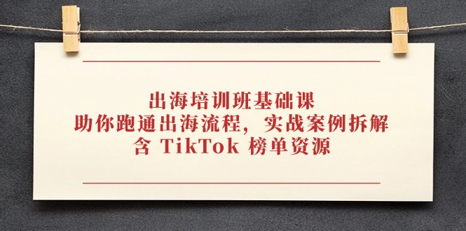 出海培训班基础课，助你跑通出海流程，实战案例拆解，含 TikTok 榜单资源-橙尔网赚two