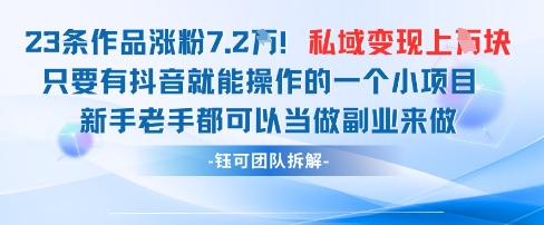 抖音私域项目23条作品涨粉7.2W，私域变现1W-橙尔网赚two
