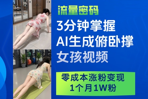 3分钟掌握AI生成俯卧撑女孩视频，零成本涨粉变现，1个月1W粉-橙尔网赚two