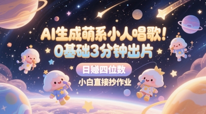 AI生成萌系小人唱歌，0基础3分钟出片，28个作品涨粉8.9W，单条最高19W赞，日入四位数，小白直接抄作业-橙尔网赚two