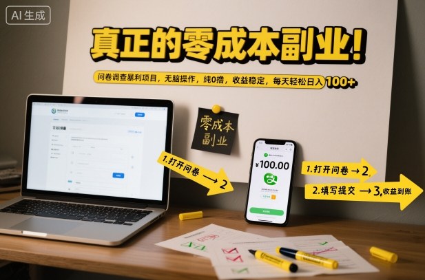 真正的零成本副业！问卷调查暴利项目，无脑操作，纯0撸，收益稳定，每天轻松日入100+【揭秘】-创客前沿