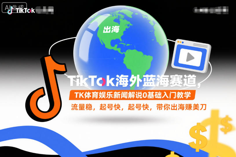 TikTok海外蓝海赛道，TK体育娱乐新闻解说0基础入门教学，流量稳，起号快，带你出海賺美刀-创客前沿