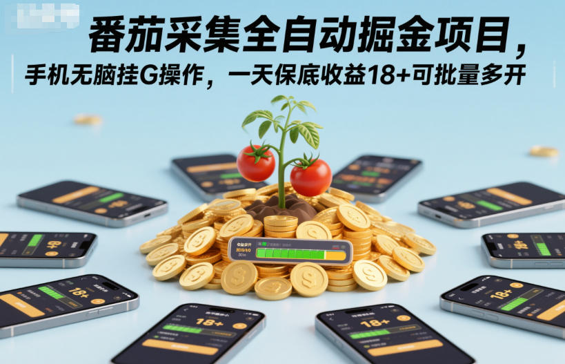 番茄采集全自动掘金项目，手机无脑挂G操作，一天保底收益18+可批量多开【揭秘】-创客前沿
