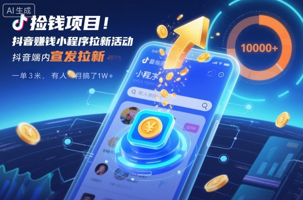 捡钱项目！抖音賺钱小程序拉新活动，抖音端内宣发拉新，一单3米，有人半个月搞了1W+-创客前沿