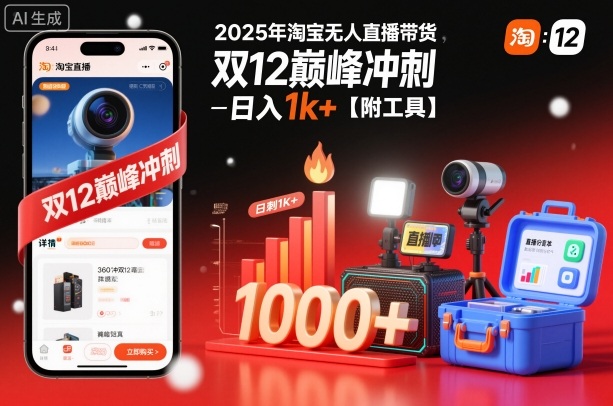 2025年淘宝无人直播带货，冲刺双12，日入1k+【附工具】【揭秘】-创客前沿