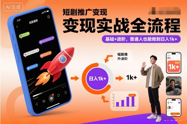短剧推广变现实战全流程，基础+进阶，普通人也能做到日入1k+-创客前沿