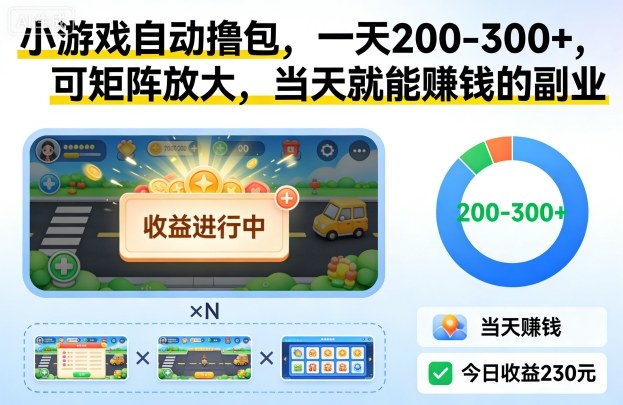 小游戏自动撸包，一天200-300+，可矩阵放大，当天就能賺钱的副业【揭秘】-创客前沿
