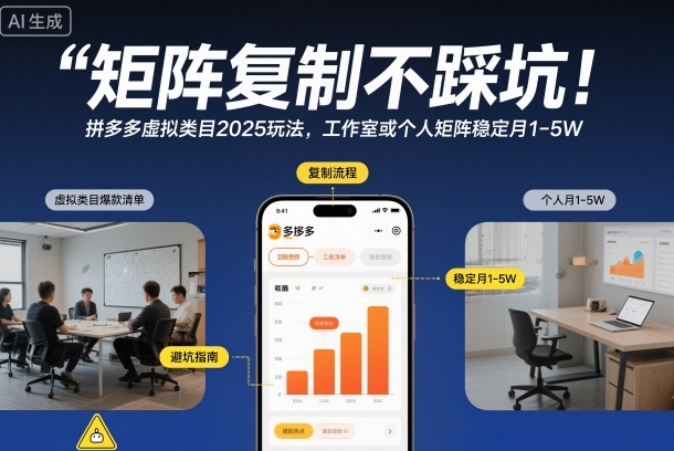 矩阵复制不踩坑！拼多多虚拟类目2025玩法，工作室或者个人矩阵稳定月1-5W【揭秘】-创客前沿